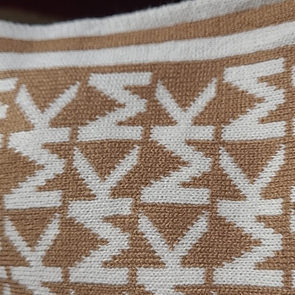 Michael Kors Bordered MK Logo Print Muffler Scarf, Camel/Cream - Picture 4 of 5